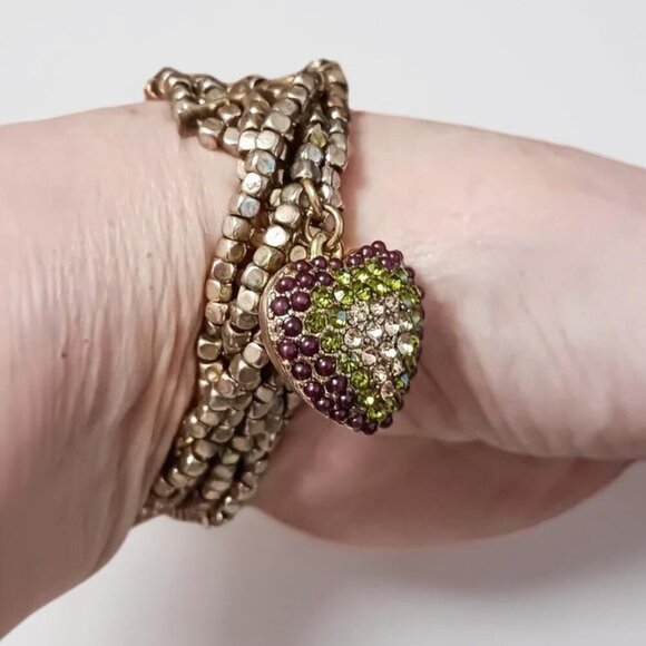Jessica Simpson Y2K GREEN Pave HEART BEADED Multi-Strand Bracelet Sparkle CUTE - Picture 1 of 7